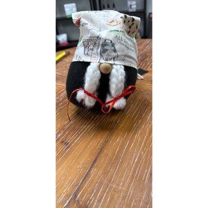 Farmhouse Gnome Figurine With Printed Hat & Braided Beard 8" Tall Handmade Decor